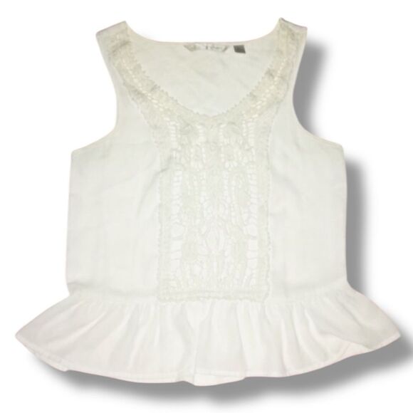 🍭 Boho LC Lauren Conrad White/Cream Lacy Sleeveless Peplum Camisole Top Size XS - Picture 13 of 16